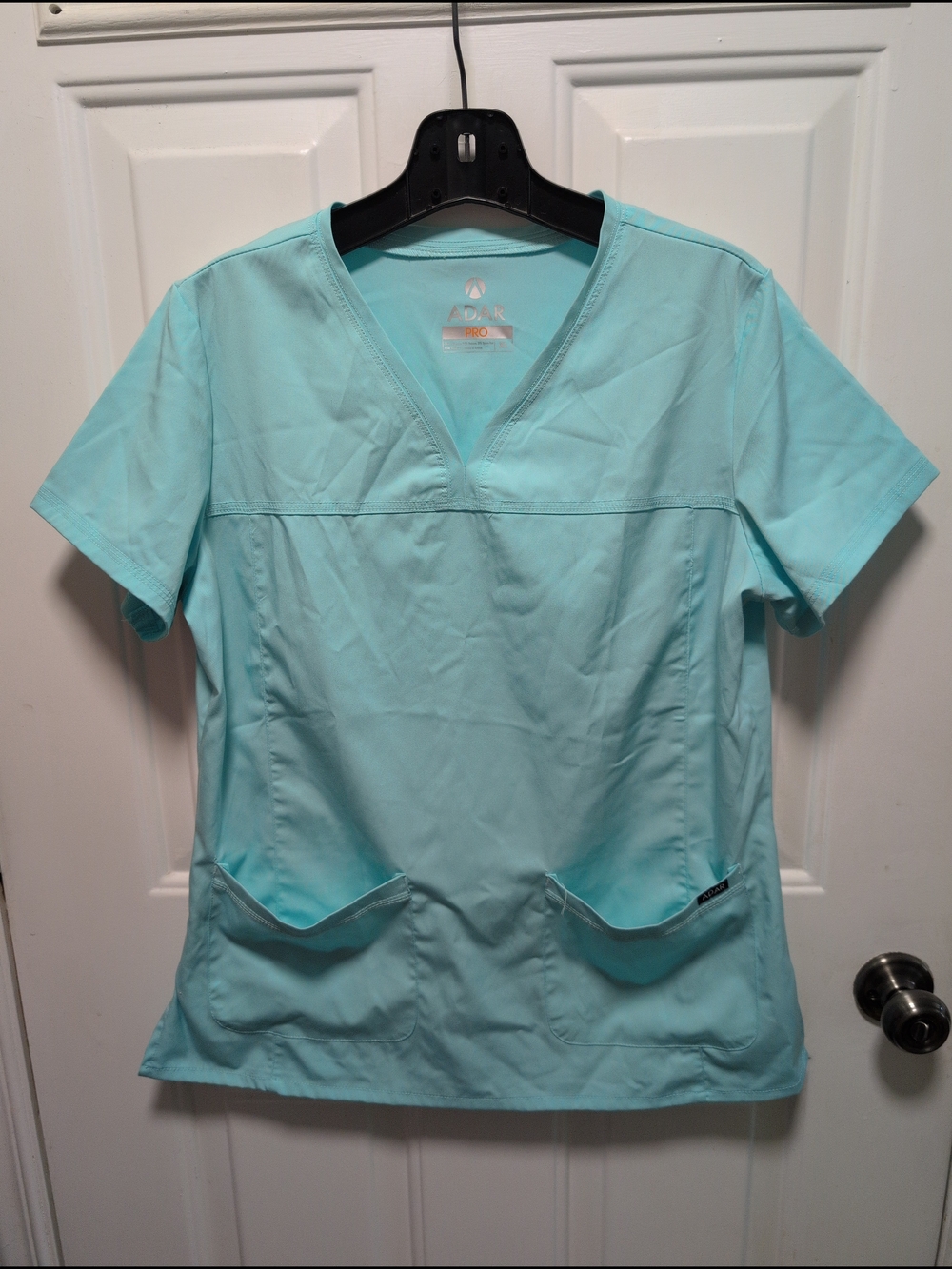 ADAR Pro V-Neck Short Sleeve Scrub Top in Aqua